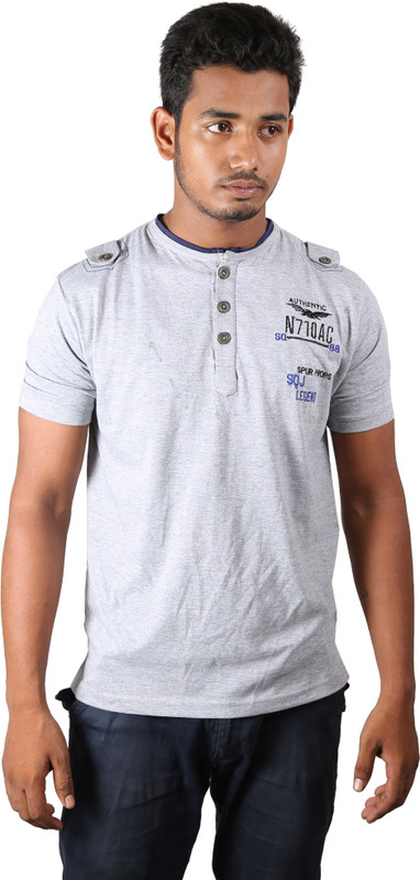 Spur Embroidered Men Round Neck Grey T-Shirt