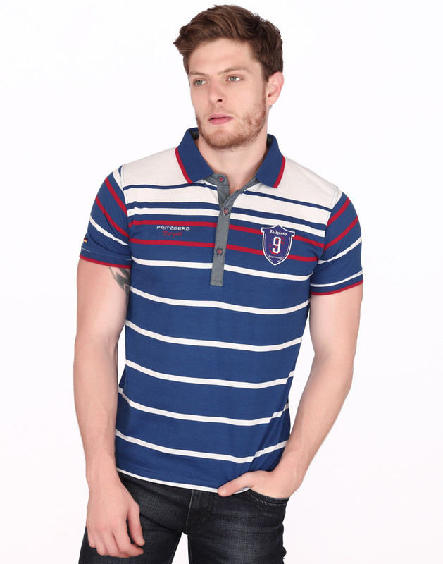 Fritzberg Striped Men Polo Neck Black, White T-Shirt