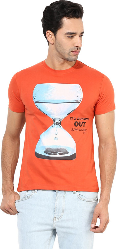 Okane Printed Men Round Neck Orange T-Shirt
