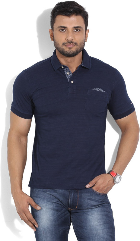Arrow Sports Solid Men Polo Neck Dark Blue T-Shirt