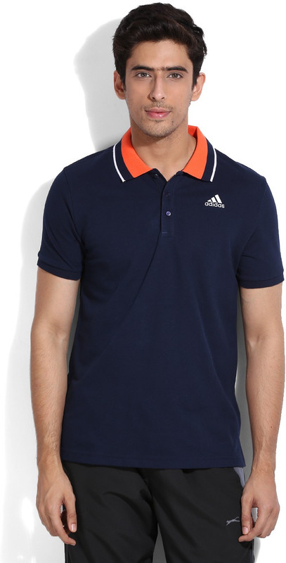 ADIDAS Solid Men Polo Neck Dark Blue T-Shirt