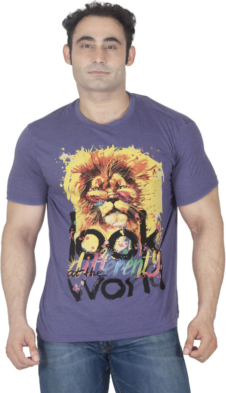ISHWA Graphic Print Men Round Neck Purple T-Shirt