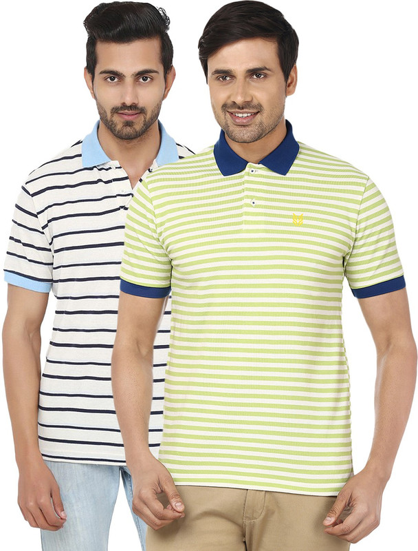 Ruse Striped Men Polo Neck Multicolor T-Shirt(Pack of 2)