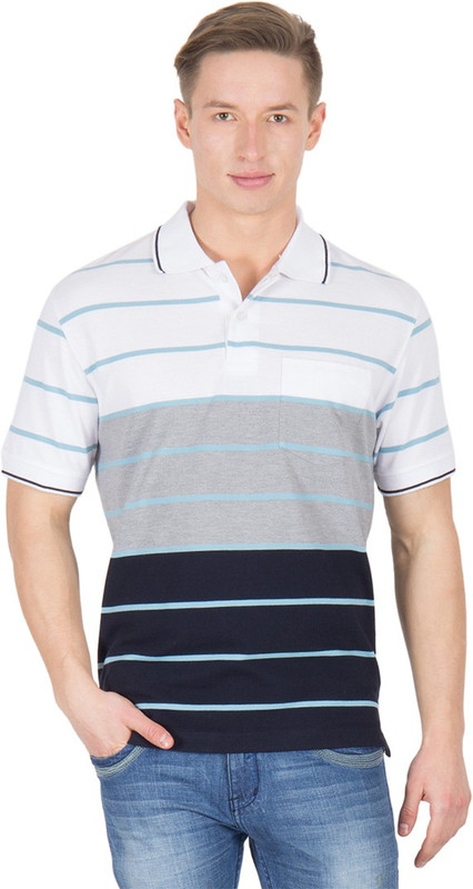 Wilkins & Tuscany Striped Men Polo Neck White T-Shirt