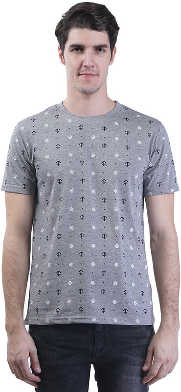 Griffel Printed Men Round Neck Grey T-Shirt