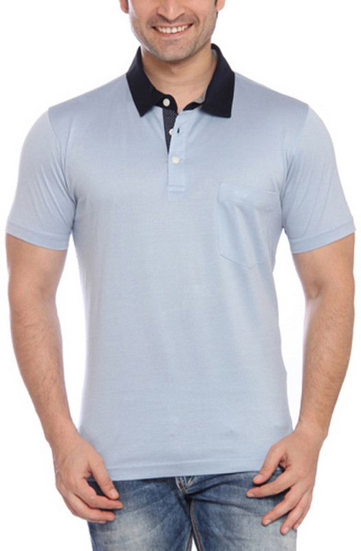 ColorPlus Solid Men Flap Collar Neck Grey T-Shirt