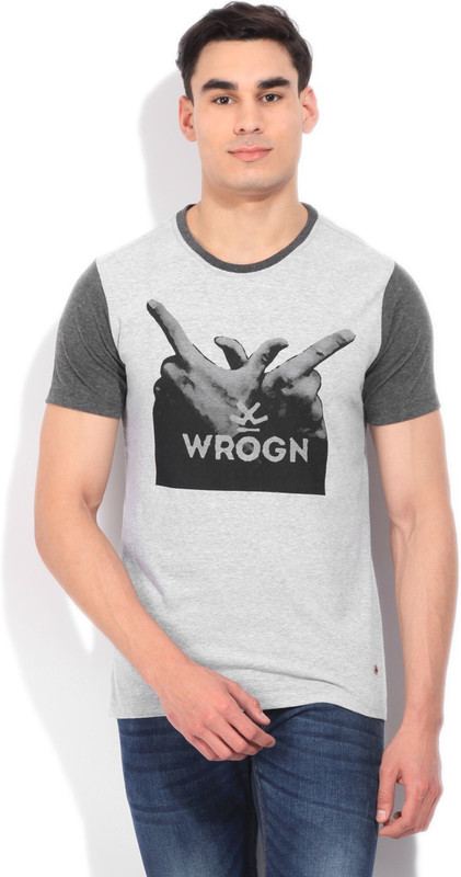 WROGN Printed Men Round Neck Grey T-Shirt