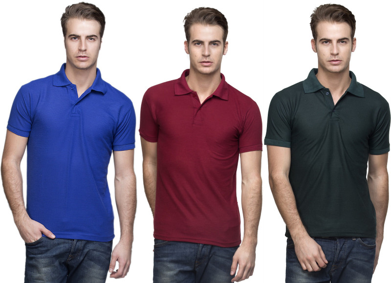 Lambency Solid Men Polo Neck Blue, Maroon, Dark Green T-Shirt(Pack of 3) Lambency Solid Men Polo Neck Blue, Maroon, Dark Green T-Shirt(Pack of 3)
