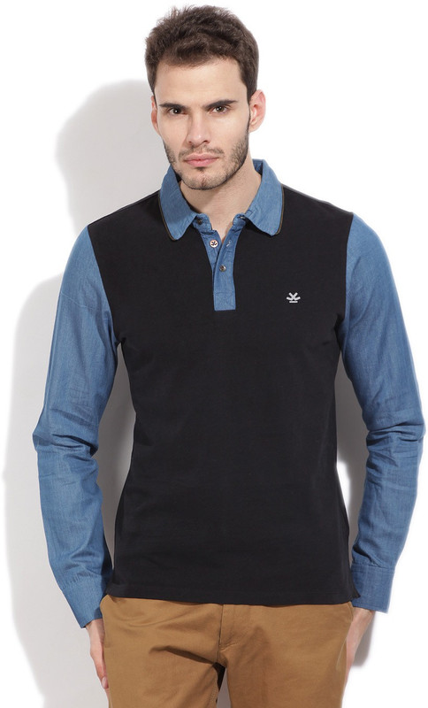 WROGN Solid Men Polo Neck Grey, Blue T-Shirt WROGN Solid Men Polo Neck Grey, Blue T-Shirt
