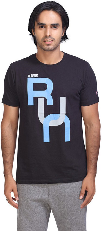 Hashtag Graphic Print Men Round Neck Black T-Shirt