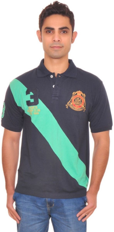 Flapper Printed Men Polo Neck Blue, Green T-Shirt