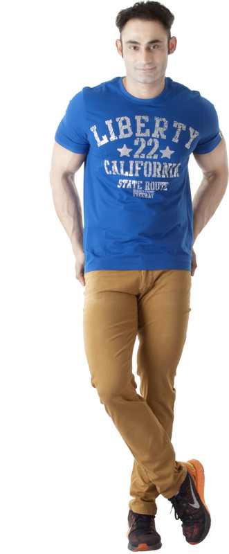 ISHWA Printed Men Round Neck Blue T-Shirt