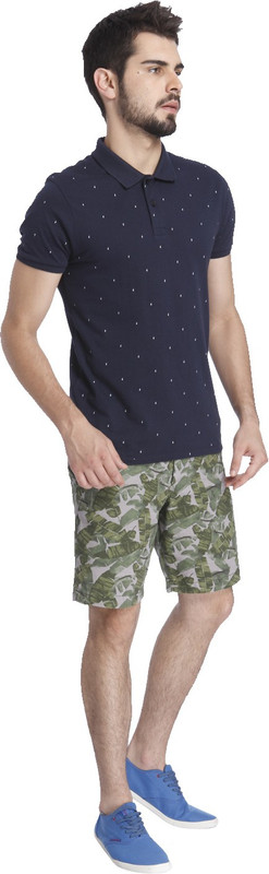 Jack & Jones Printed Men Polo Neck Blue T-Shirt