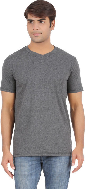 Ap'pulse Solid Men Round Neck Grey T-Shirt