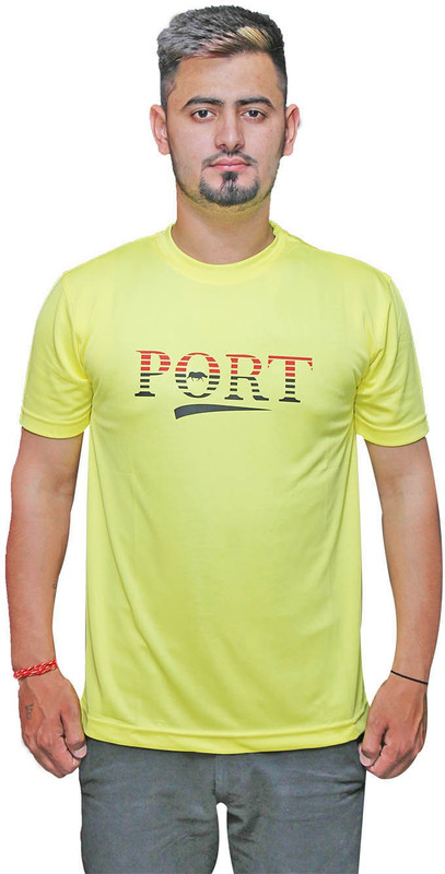 Port Solid Men V-neck Yellow T-Shirt