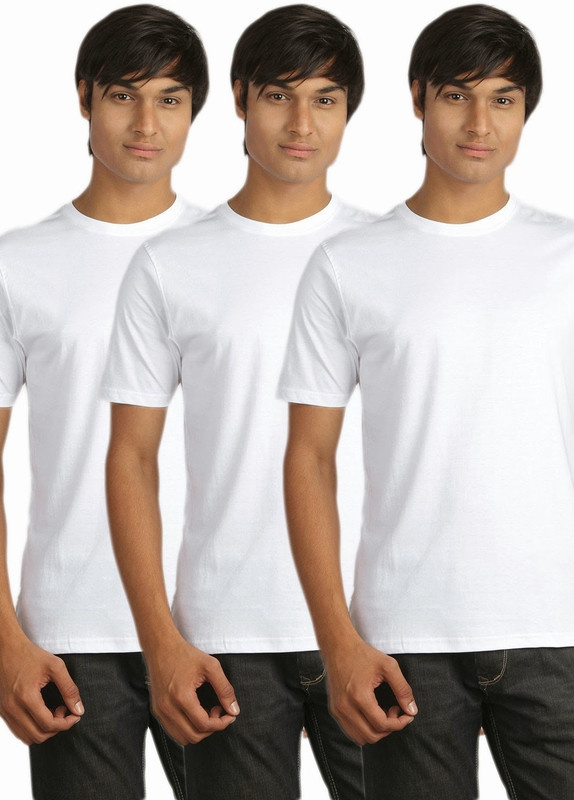 Campus Sutra Solid Men Round or Crew White T-Shirt(Pack of 3)