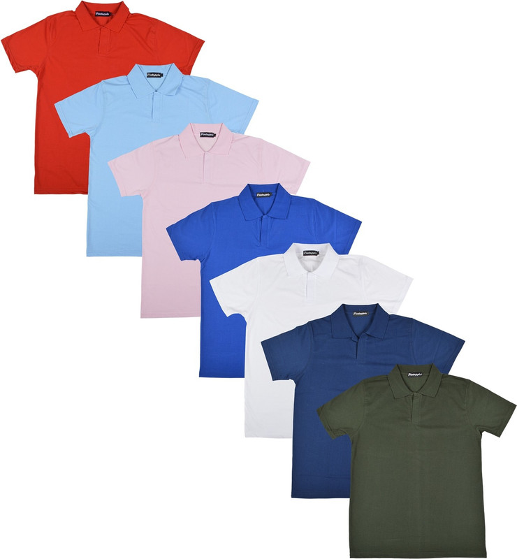 Pintapple Solid Men Polo Neck White, Blue, Pink, Light Blue, Red, Dark Blue, Dark Green T-Shirt(Pack of 7)