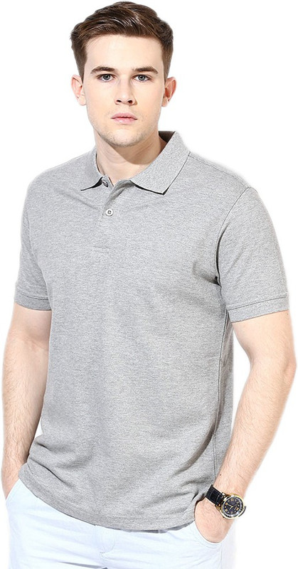 Go India Store Solid Men Polo Neck Grey T-Shirt
