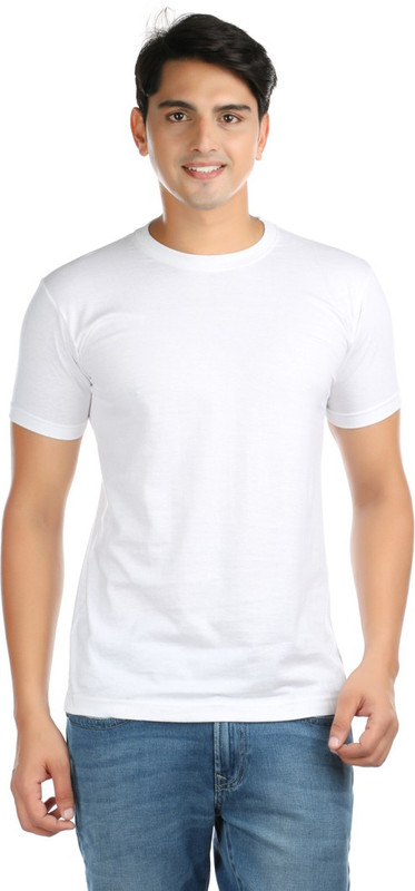 VOUTEIL Solid Men Round Neck White T-Shirt VOUTEIL Solid Men Round Neck White T-Shirt