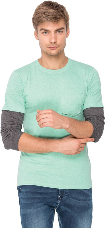 Campus Sutra Solid Men Round or Crew Light Green T-Shirt