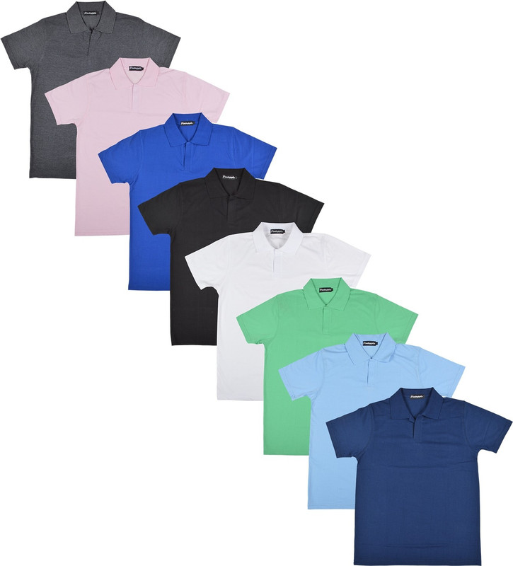 Pintapple Solid Men Polo Neck White, Black, Blue, Pink, Grey, Light Green, Light Blue, Dark Blue T-Shirt(Pack of 8)