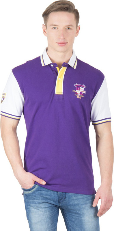 Wilkins & Tuscany Solid Men Polo Neck Purple T-Shirt