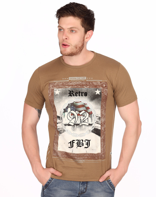 Fritzberg Graphic Print Men Round Neck Brown T-Shirt