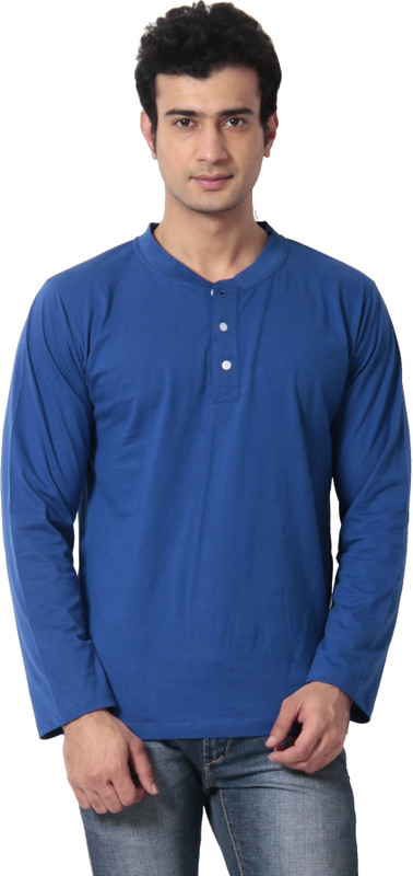 Leana Solid Men Henley Dark Blue T-Shirt