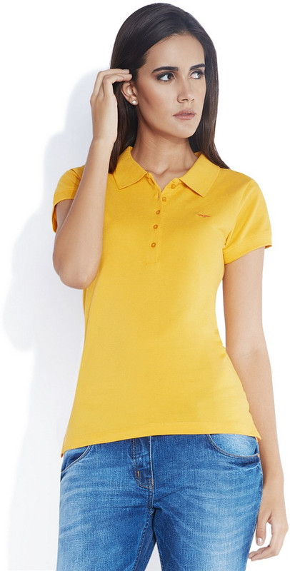 Park Avenue Solid Women Polo Neck Yellow T-Shirt