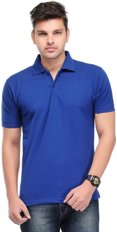 AleganT Solid Men Polo Neck Blue T-Shirt