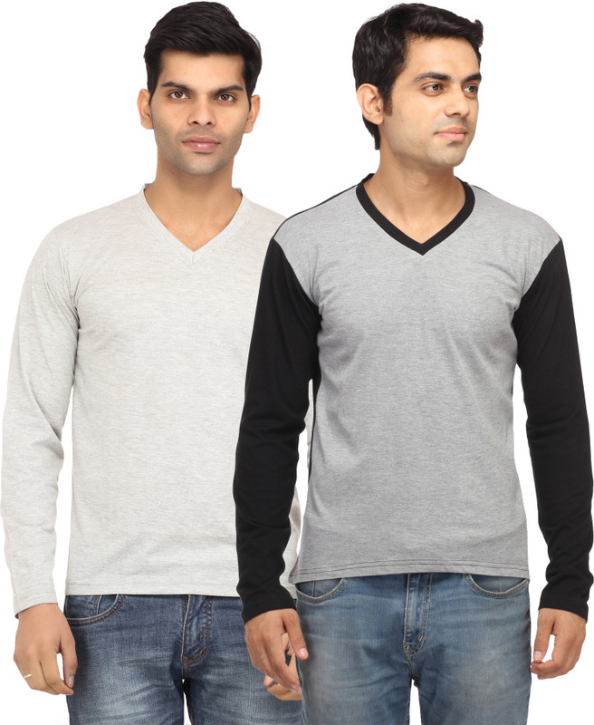 Leana Solid Men Round Neck Grey, Grey T-Shirt(Pack of 2)