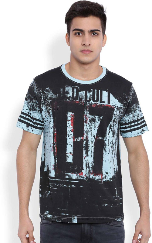 DIFFERENCE OF OPINION Printed Men Round Neck Light Blue T-Shirt