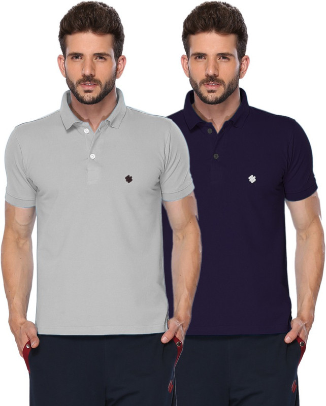 ONN Solid Men Polo Neck Grey, Purple T-Shirt(Pack of 2) ONN Solid Men Polo Neck Grey, Purple T-Shirt(Pack of 2)