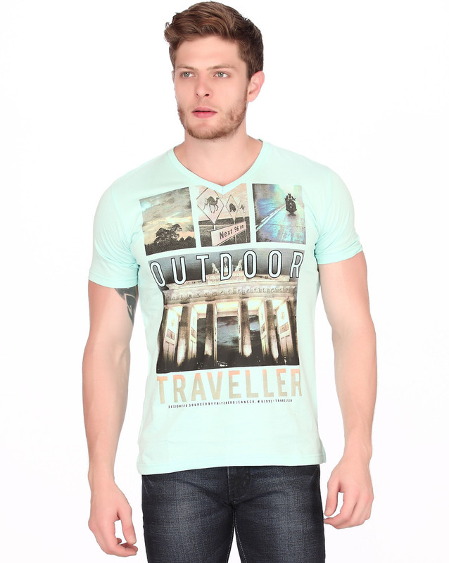 Fritzberg Printed Men V-neck Green T-Shirt