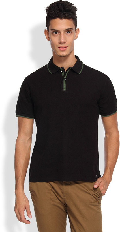Arise Solid Men Polo Neck Black T-Shirt