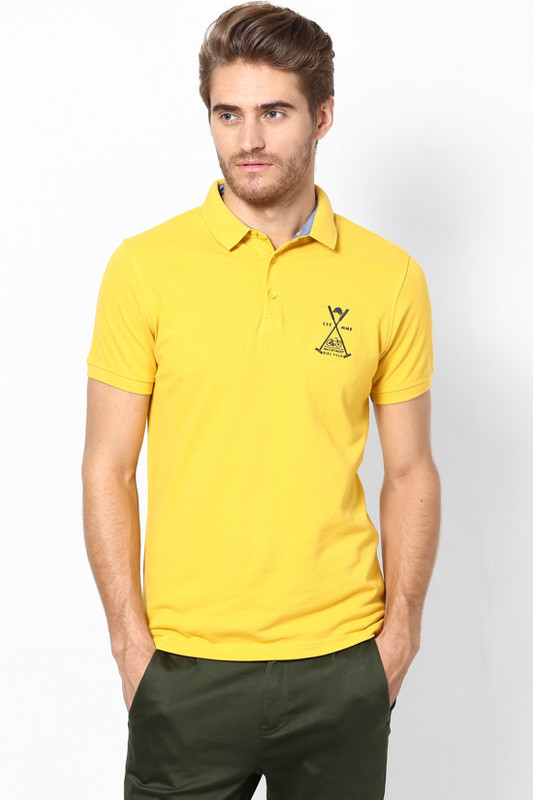 Srota Solid Men Polo Neck Yellow T-Shirt