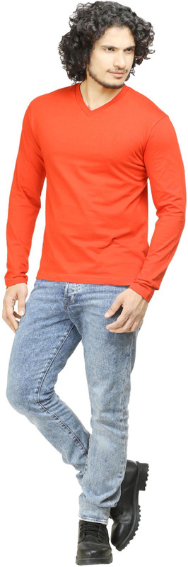 Oviyon Solid Men V-neck Red T-Shirt