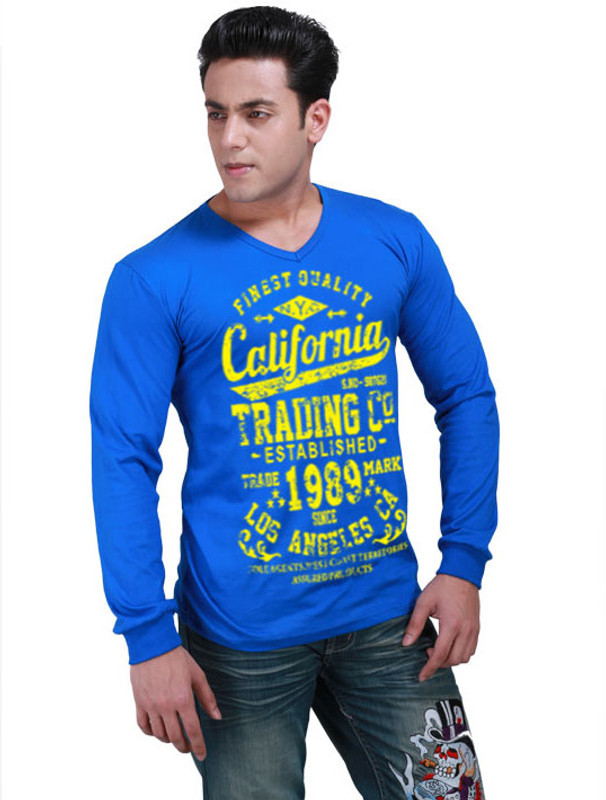 Inkovy Graphic Print Men V-neck Blue T-Shirt