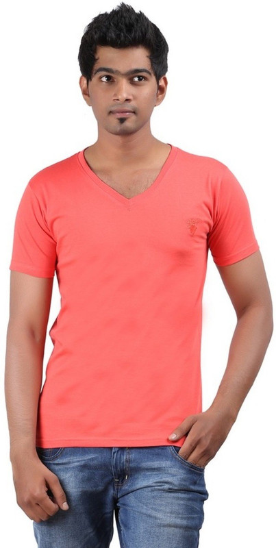 East West Solid Men V-neck Red T-Shirt