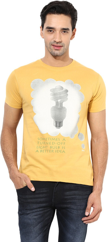 Okane Printed Men Round Neck Yellow T-Shirt
