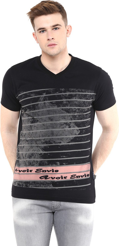 Avoir Envie Graphic Print Men V-neck Black T-Shirt