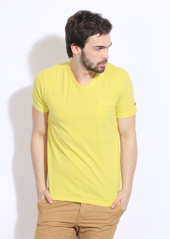 Being Human Clothing Printed Men V-neck Yellow T-Shirt