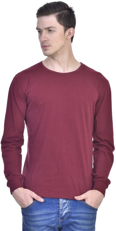 Inkovy Solid Men Round Neck Maroon T-Shirt