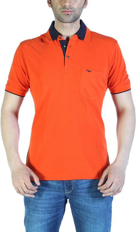 Park Avenue Solid Men Polo Neck Orange T-Shirt