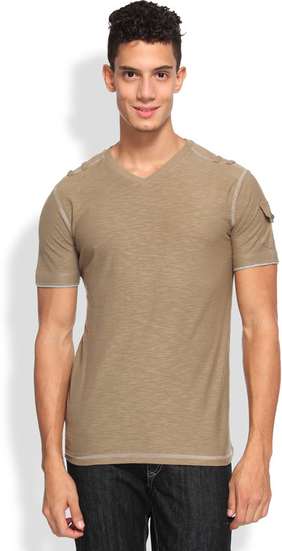 Arise Self Design Men V-neck Light Green T-Shirt