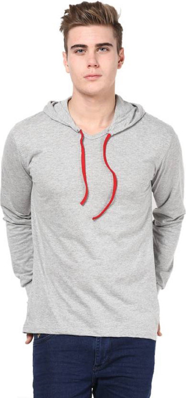 steadman Solid Men Hooded Grey T-Shirt