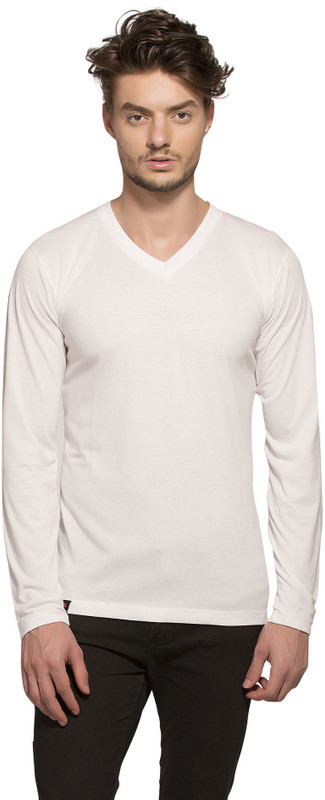 Alan Jones Solid Men V-neck White T-Shirt
