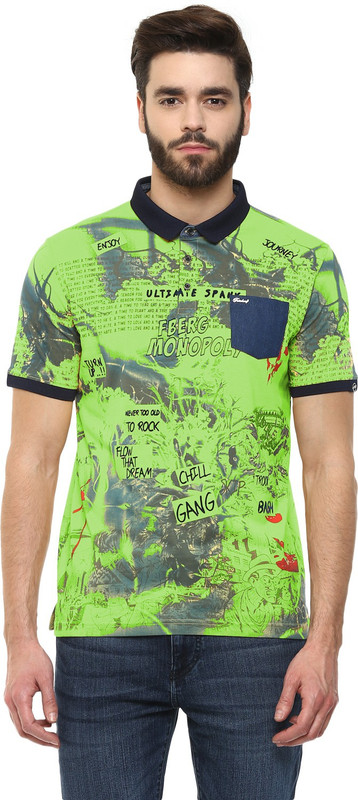 Fritzberg Printed Men Polo Neck Green T-Shirt