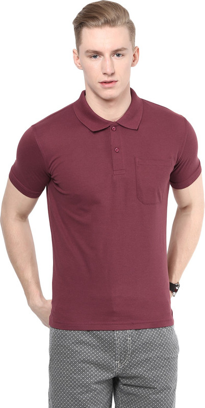 Fritzberg Solid Men Polo Neck Maroon T-Shirt