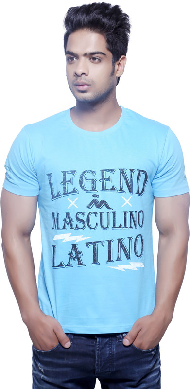 Masculino Latino Printed Men Round Neck Reversible Blue T-Shirt